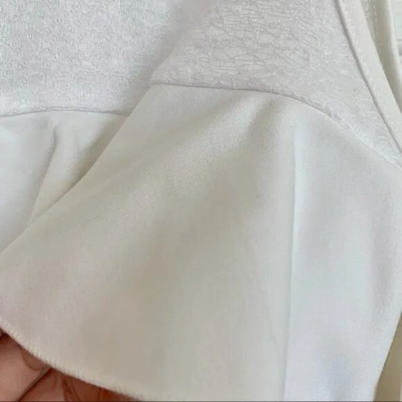 bebe White Ivory Cold-Shoulder Lace Detail Ruffle Blouse Top - Picture 6 of 8